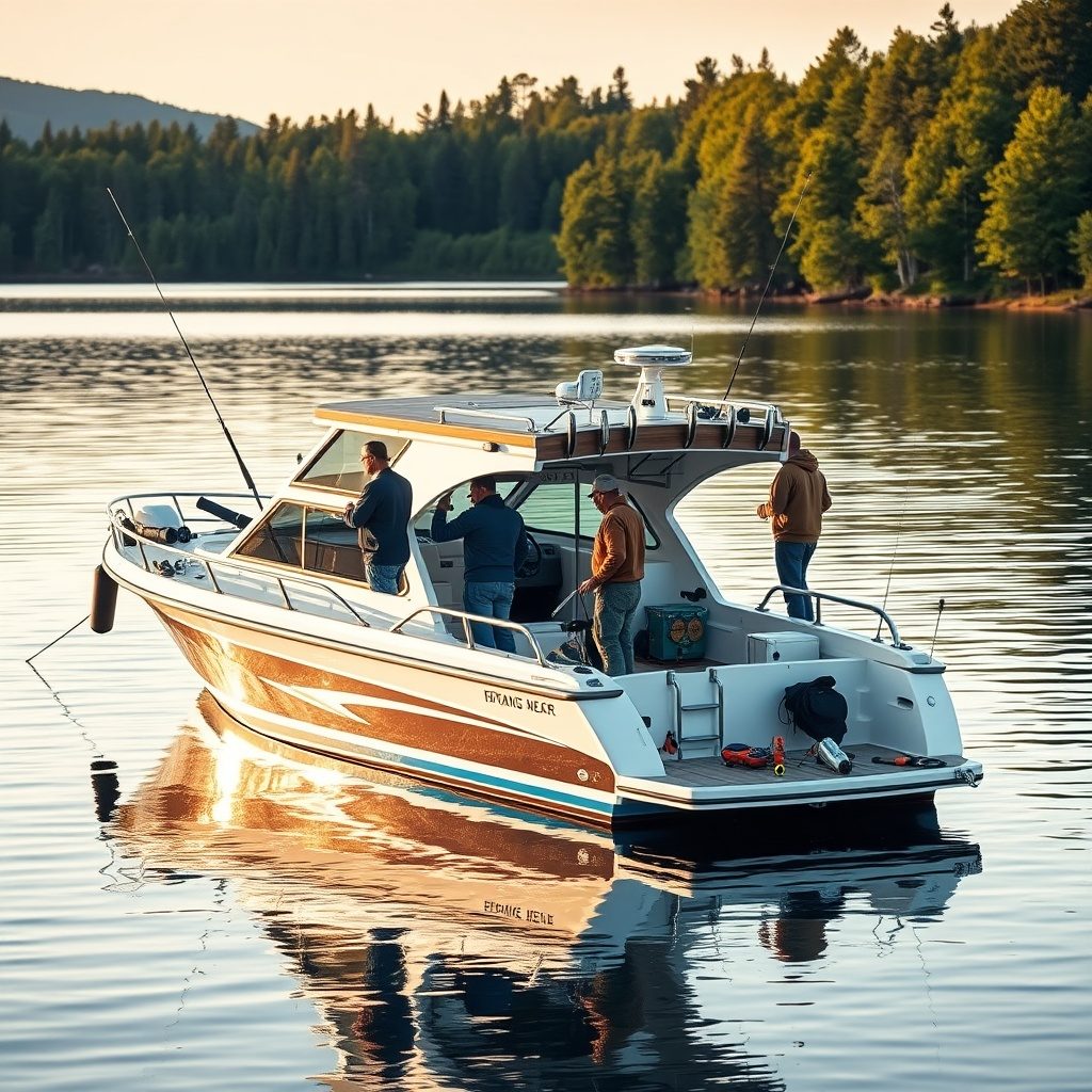 Fishing boat on a serene lake